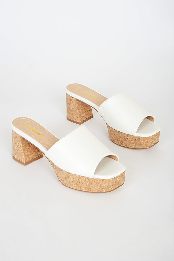 Adiyana White Cork Platform Heels 2