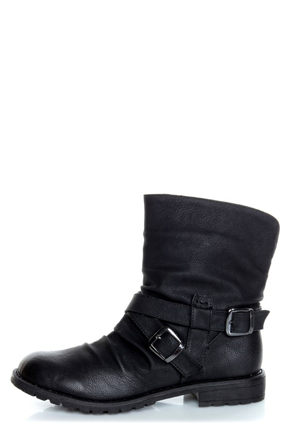 Bamboo Kacy 03 Black Slouchy Belted Ankle Boots - $44.00 - Lulus