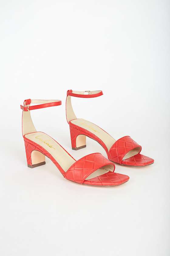 Red High Heel Sandals - Woven Heels 