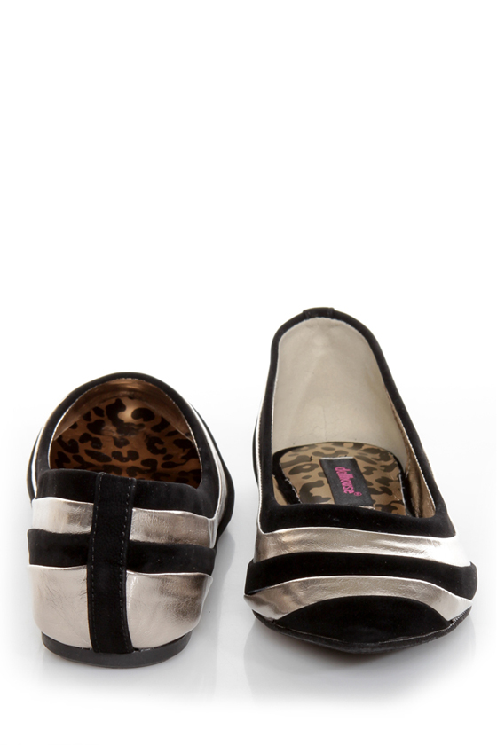 Dollhouse Amuse Black and Silver Striped Pointed Flats