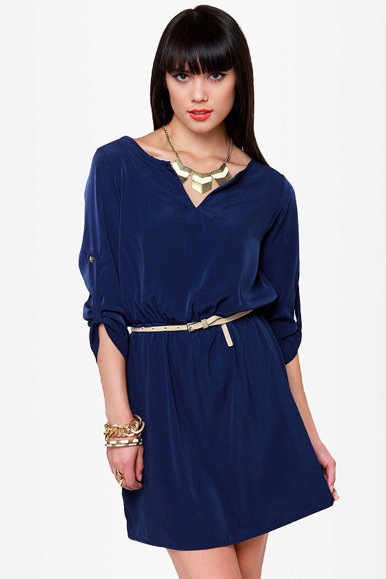 Cute Navy Blue Dress - Casual Dress 