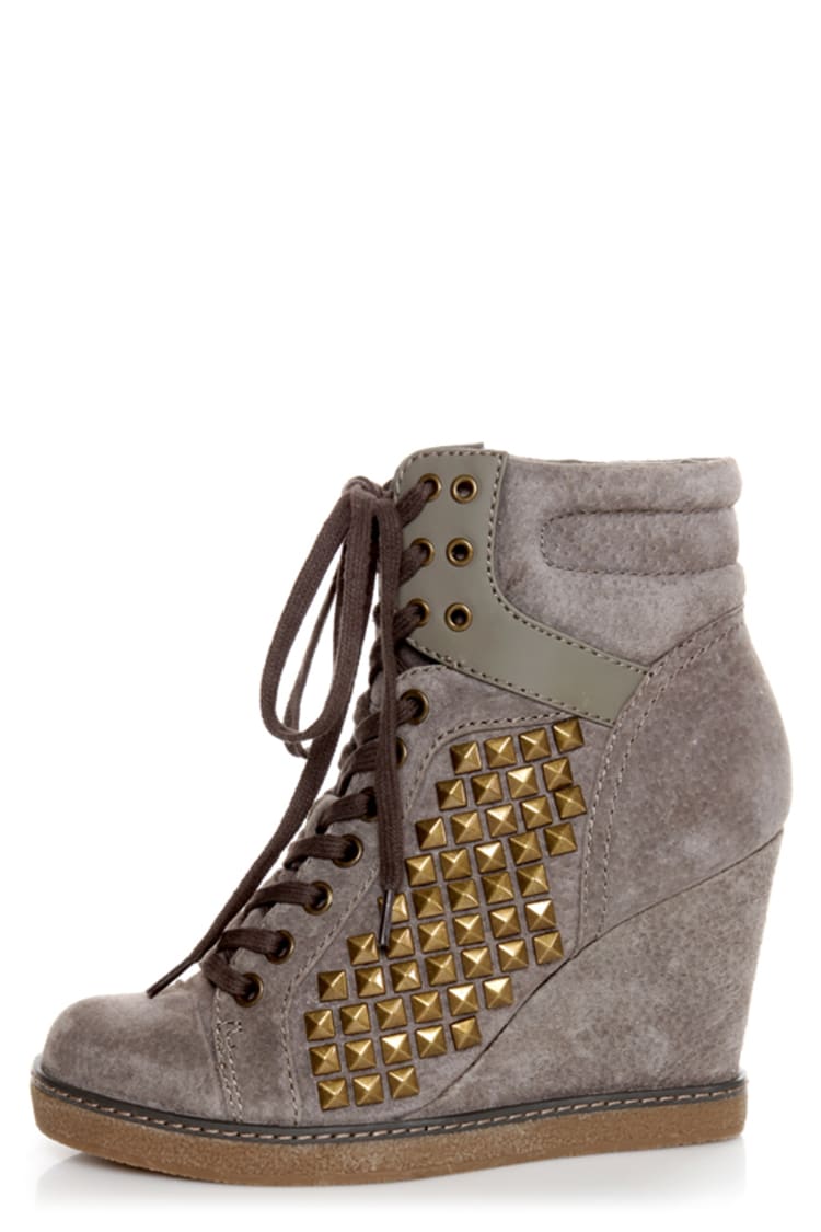 Report Nadja Grey Studded Lace-Up Wedge Sneakers - $109.00