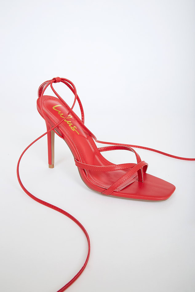 Sexy Dark Red Heels - Lace-Up Heels - Vegan Leather Heels - Lulus