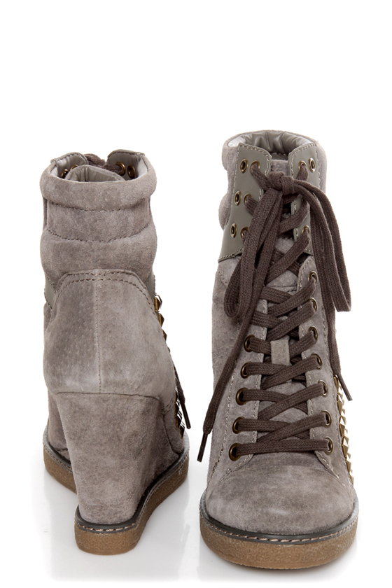 Report Nadja Grey Studded Lace-Up Wedge Sneakers
