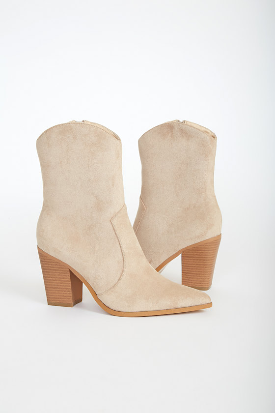 Eleora Medium Nude Suede Mid-Calf High Heel Boots 3