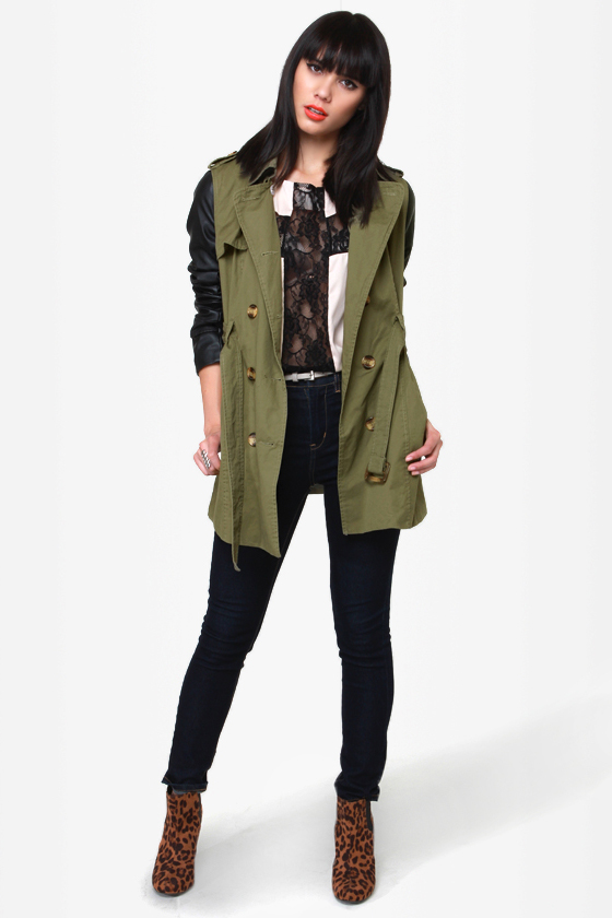 Hot on the Trail Green and Black Trench Coat