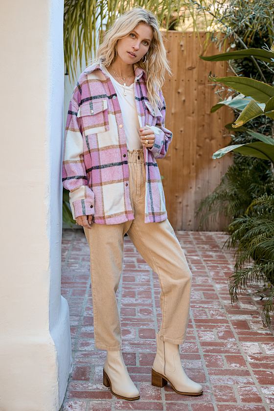 Choose Your Vibe Pink Plaid Shacket 1