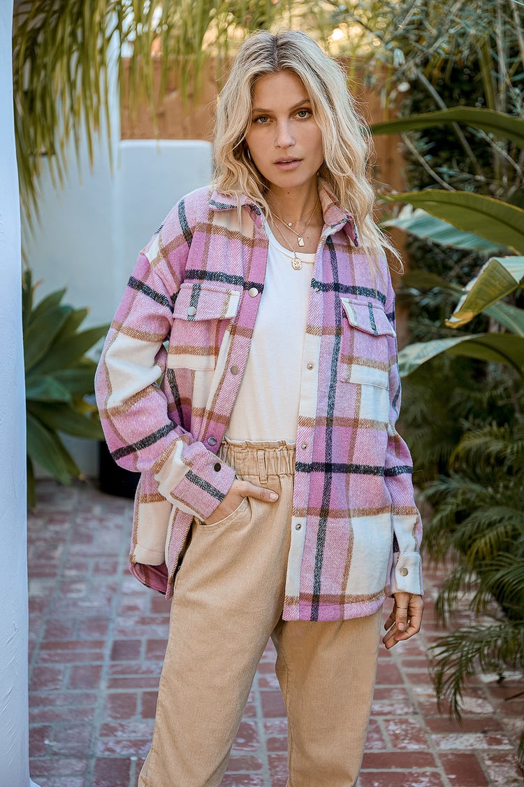 Pink Jacket - Plaid Jacket - Plaid Shacket - Button Down Shacket - Lulus