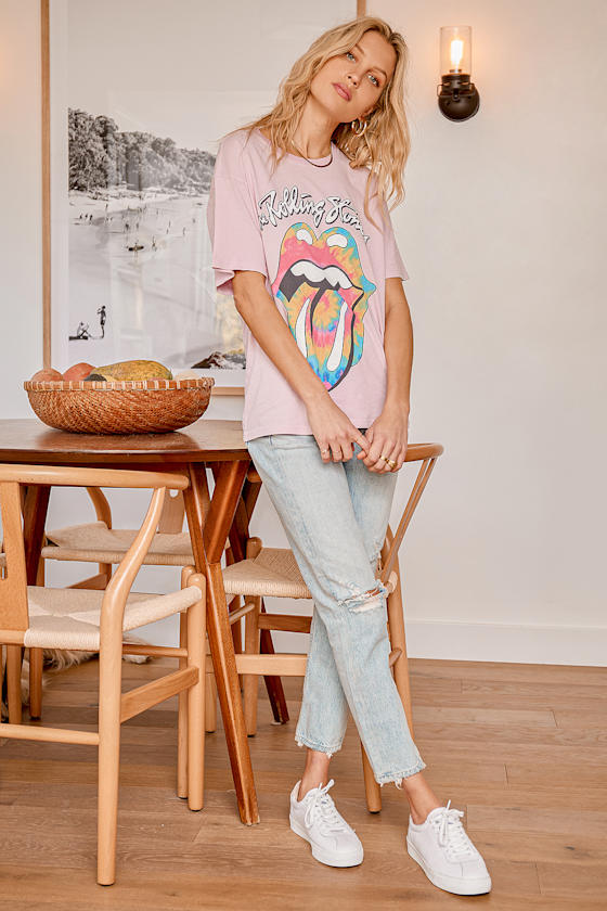 Rolling Stones Light Pink Tie-Dye Tongue Graphic Boyfriend Tee 1