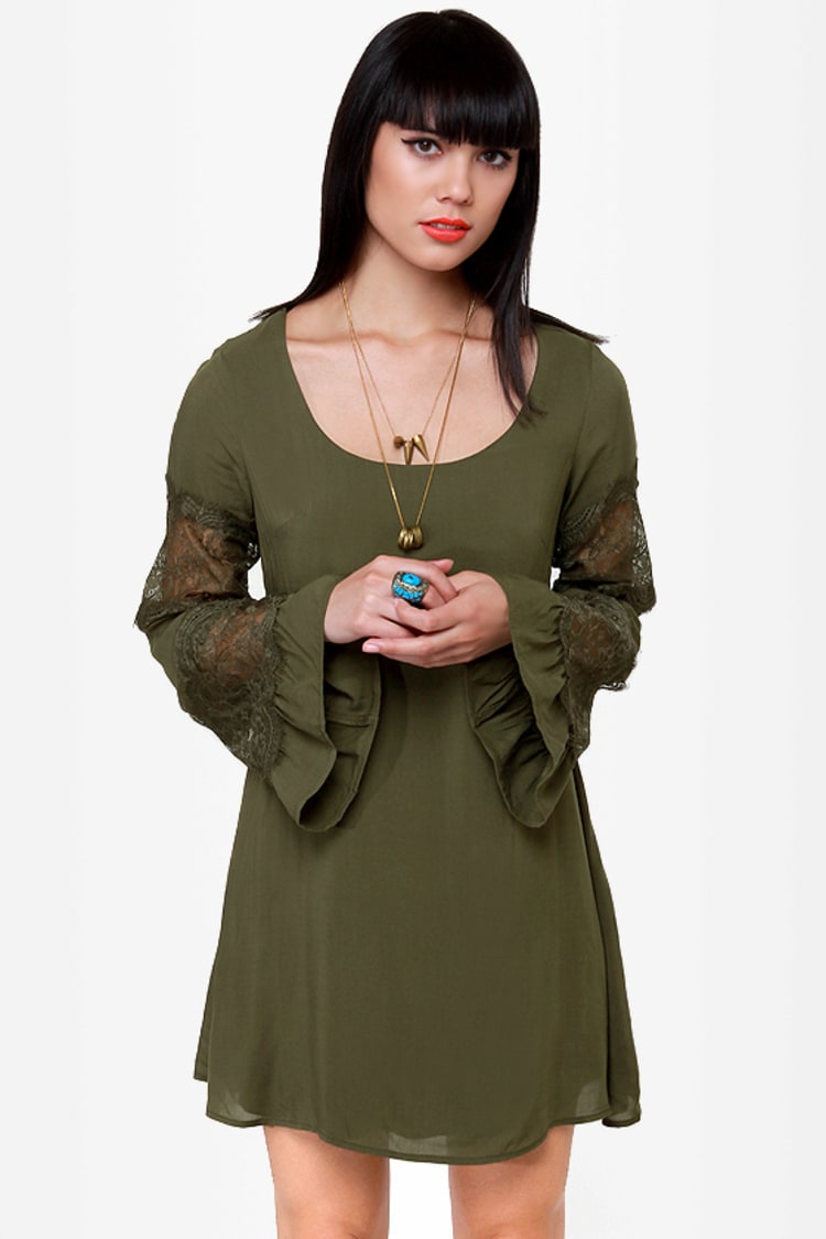 Olive green sales shift dress
