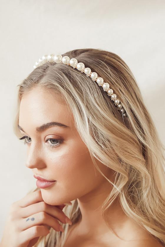 Gold Rhinestone Headband Pearl Headband Gold Metal Headband Lulus