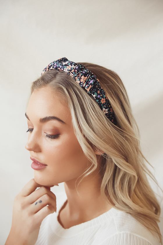 Cute Black Headband Floral Print Headband Ruched Headband Lulus