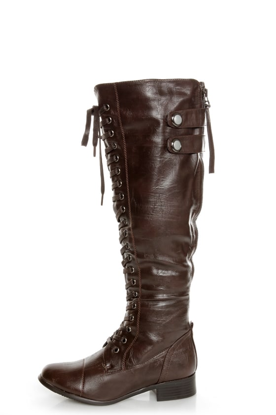 Rocker Brown Lace-Up Knee High Boots - $66.00