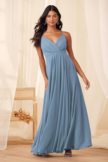slate blue dress BABARONI Chiffon Bridesmaid Dresses A-line V-neck Sleeveless Floor-length – BABARONI UK Hand Wash Cold Mac Duggal Petite Baroque Print