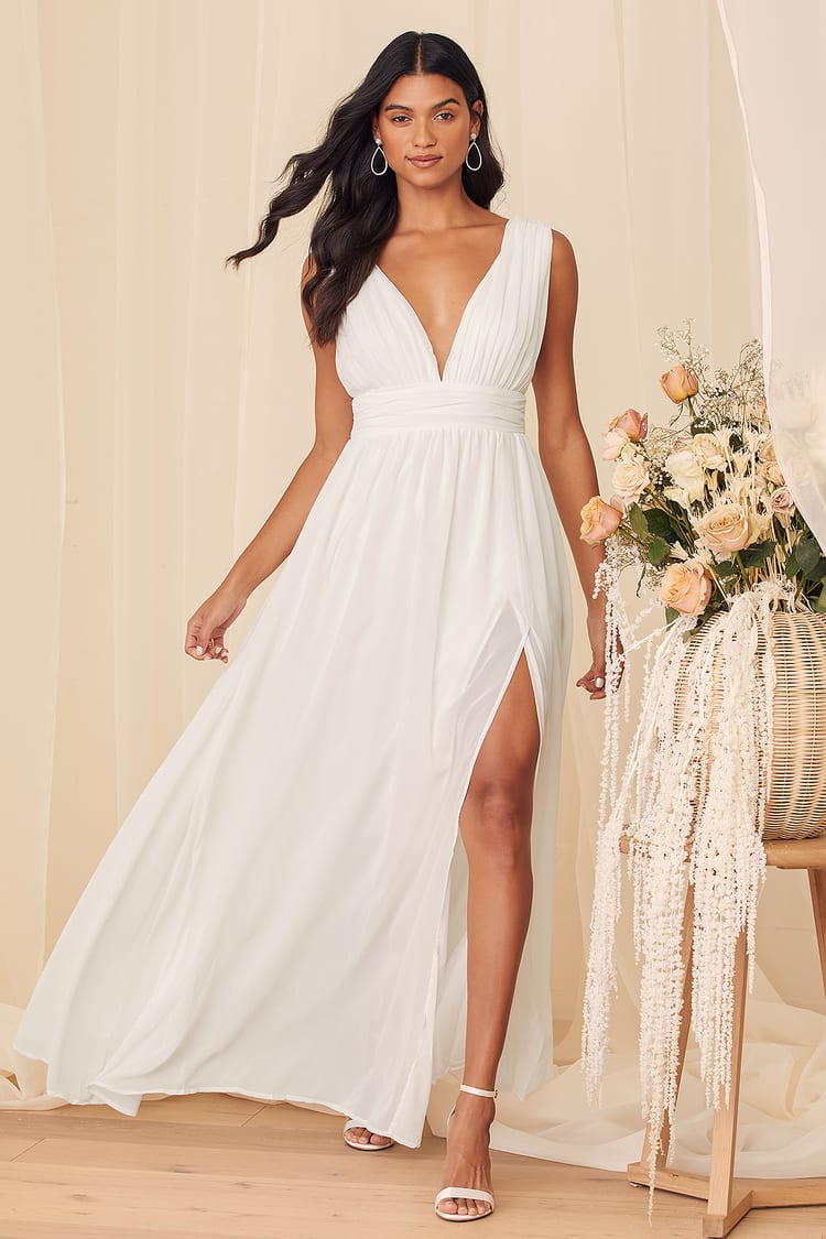 White Maxi Dress - Sleeveless Maxi Dress - White -