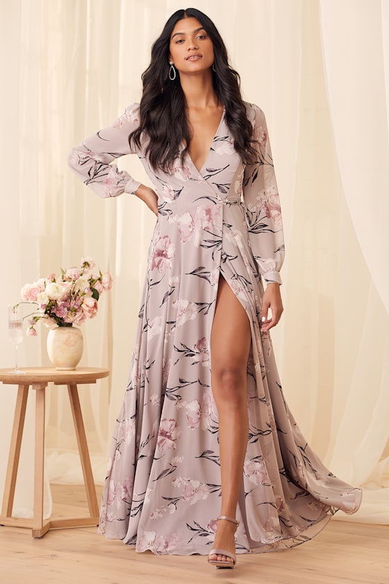 Loving You Dusty Purple Floral Print Long Sleeve Wrap Maxi Dress 7