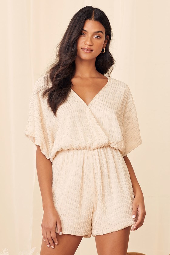 Cream Beaded Romper - Dolman Sleeve Romper - Surplice Romper - Lulus