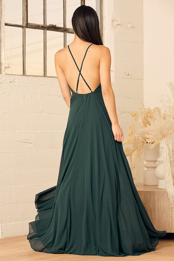 Beautiful Dark Green Dress Maxi Dress Backless Maxi Dress Lulus