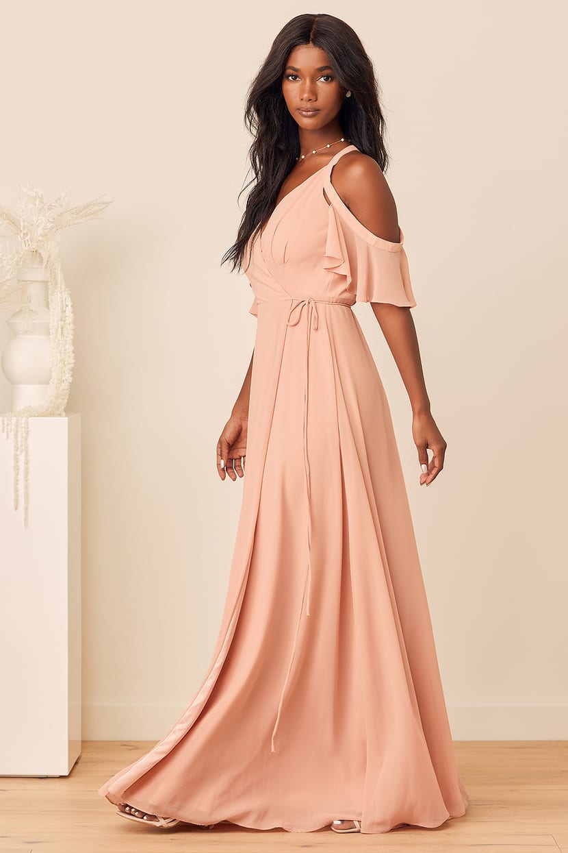 Easy Listening Blush Cold-Shoulder Wrap Maxi Dress