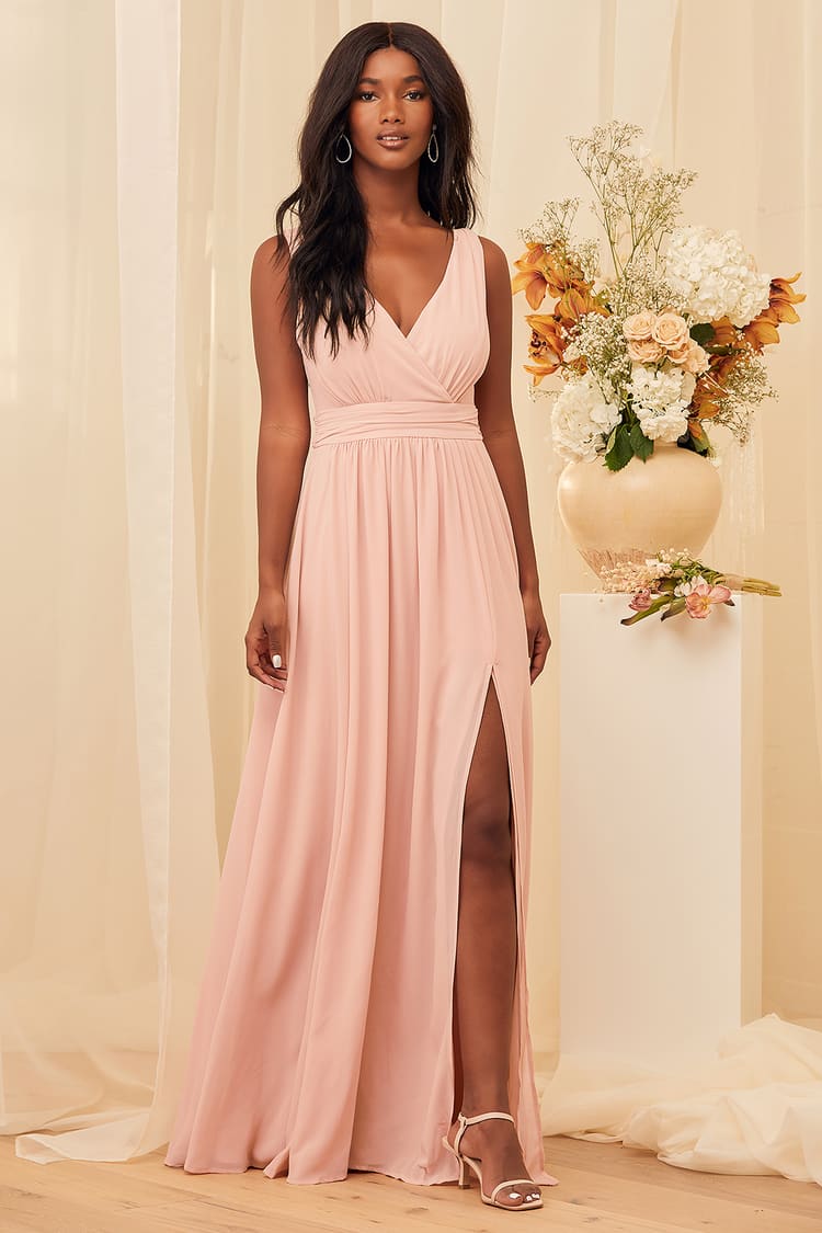 Thoughts of Hue Blush Surplice Maxi Dress