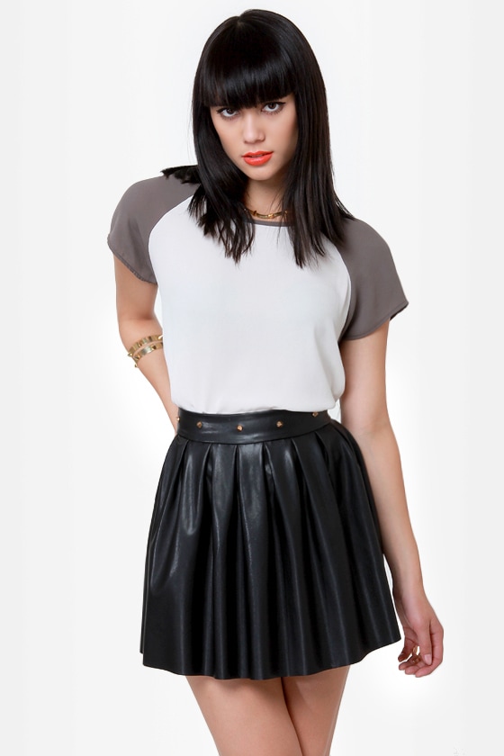 Edgy Studded Skirt Black Skirt Vegan Leather Skirt 38.00 Lulus