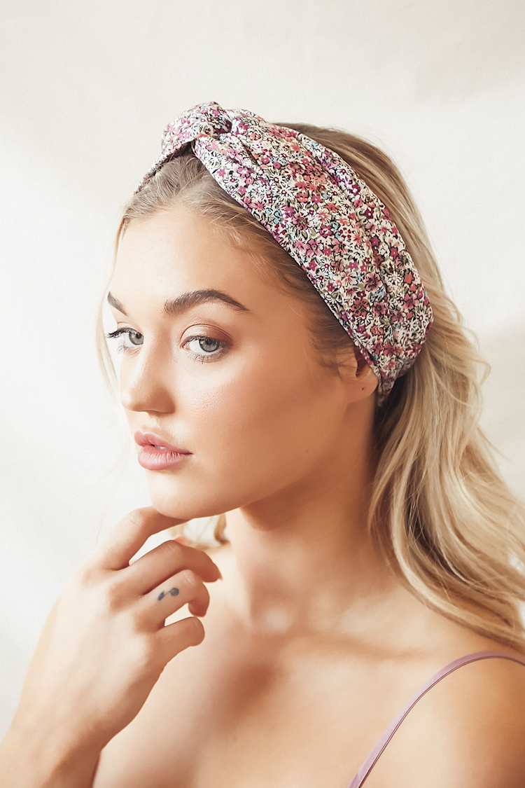 San Diego Hat Co. - Pink Floral Print Headband - Knotted  display picture 1