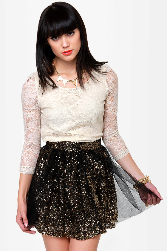 Pretty Tulle Skirt - Sequin Skirt - Black Skirt - Skater Skirt - $42.00 ...