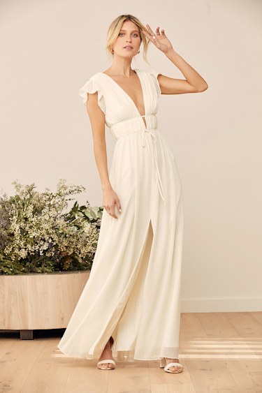 I'm All Yours Cream Ruffled Maxi Dress