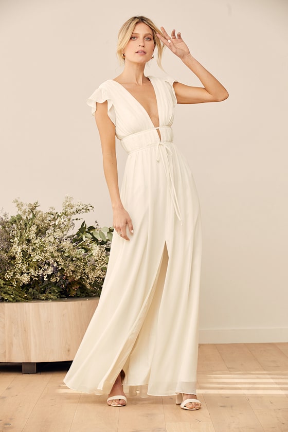 I'm All Yours Cream Ruffled Maxi Dress 7