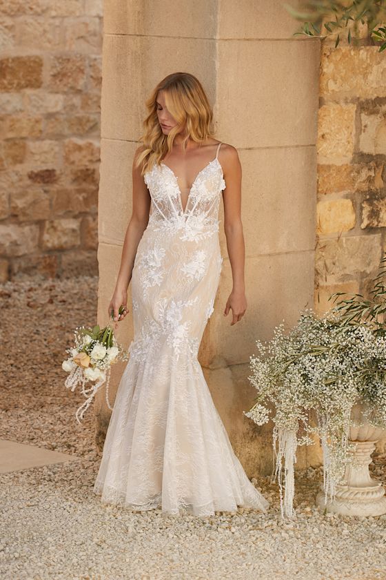 To Be Loved White Embroidered Lace Trumpet Maxi Dress 1