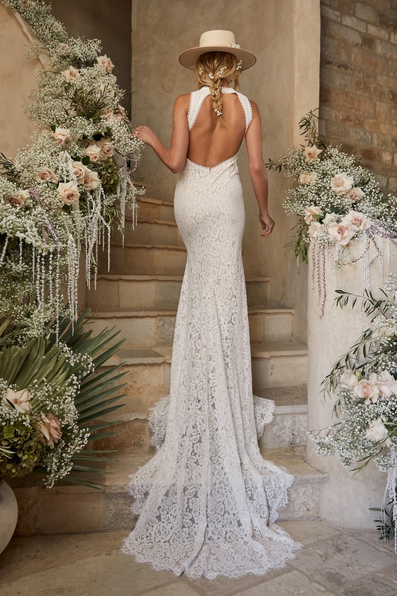 Simple White Spaghetti Strap Backless Beach Wedding Dresses, AB1522 –  AlineBridal