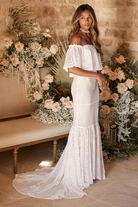 In My Life White Lace Off-the-Shoulder Mermaid Maxi Dress 1