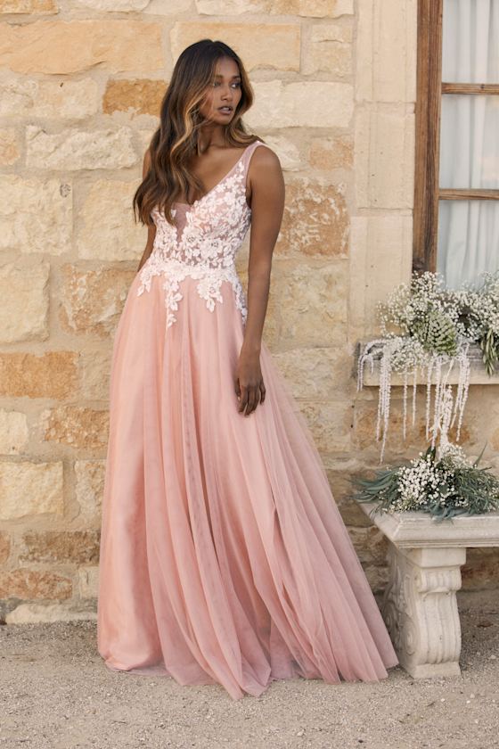 Beloved One Mauve Sequin Embroidered Tulle Backless Maxi Dress 1