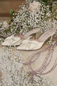 Lyle Ivory Satin Pointed-Toe Mules 1