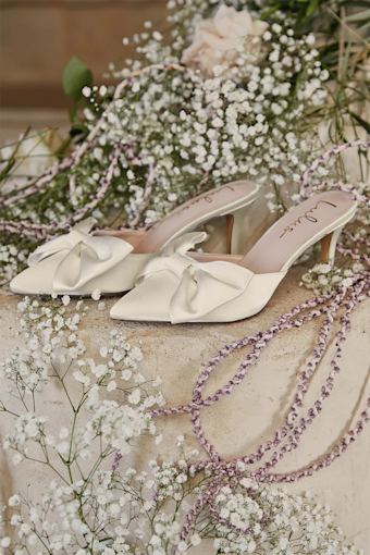 Lyle Ivory Satin Pointed-Toe Mules 1