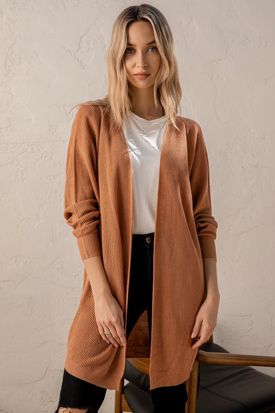 Tan Knit Cardigan - Open-Front Cardigan Sweater - Knit Sweater - Lulus