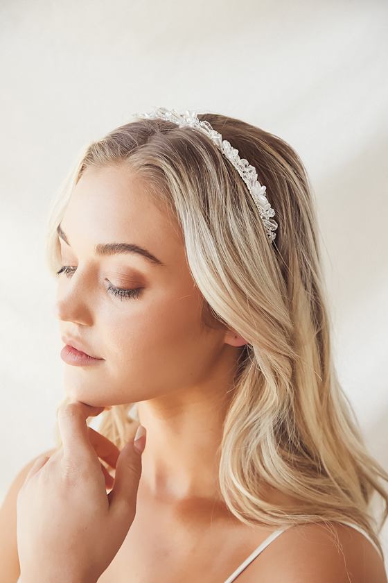 Sweet Expression Silver Beaded Rhinestone Headband 1