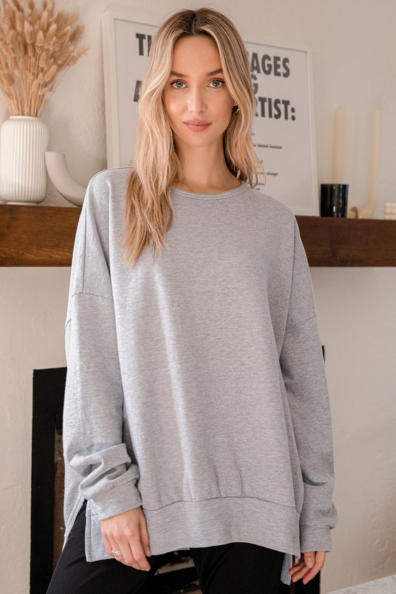 Grey Sweatshirt - Crew Neck Sweatshirt - Oversized Sweatshirt - Lulus