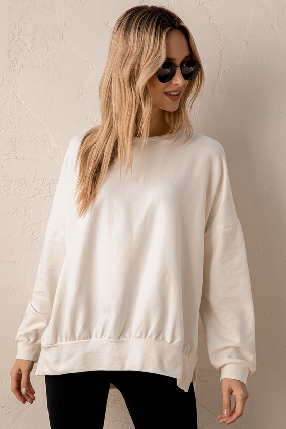 Ivory Sweatshirt - Crew Neck Sweatshirt - Oversized Sweatshirt - Lulus