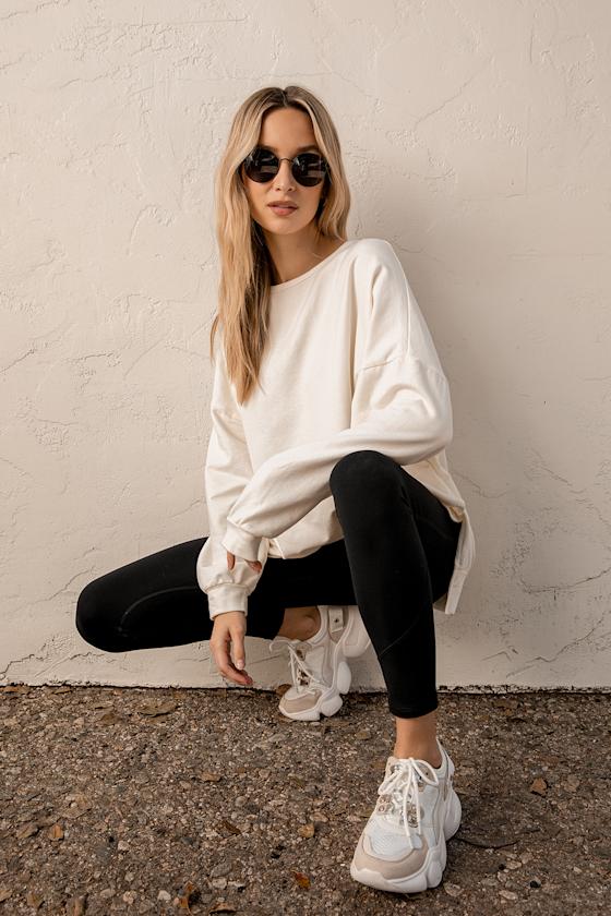 Forever Chill Ivory Crew Neck Oversized Lounge Sweatshirt 1