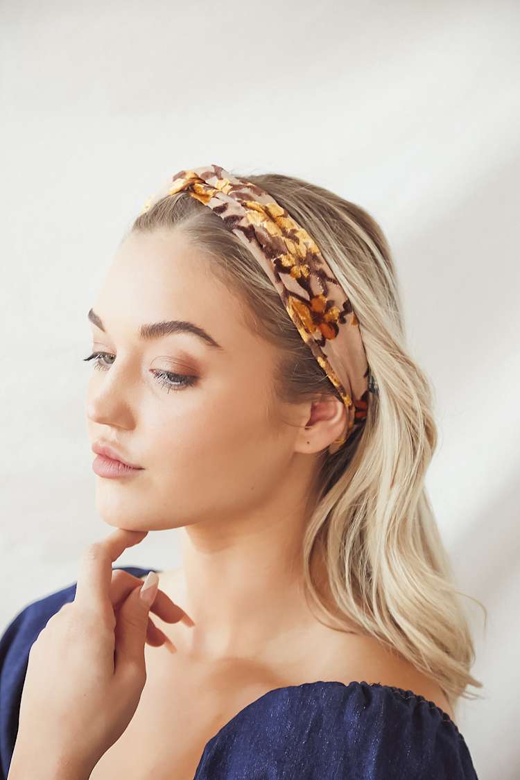 Taupe Velvet Headband - Knotted Headband - Knotted Hair Band  display picture 1