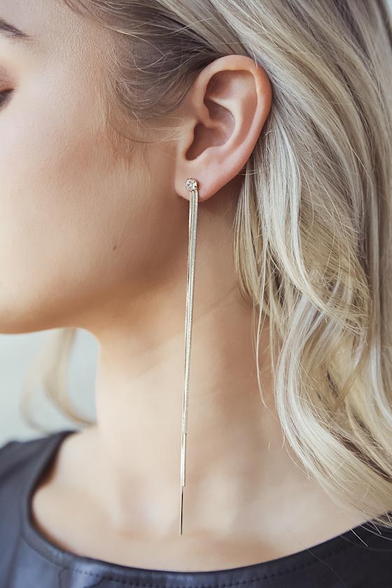 Gold Rhinestone Earrings Drop Earrings Shoulder Dusters Lulus