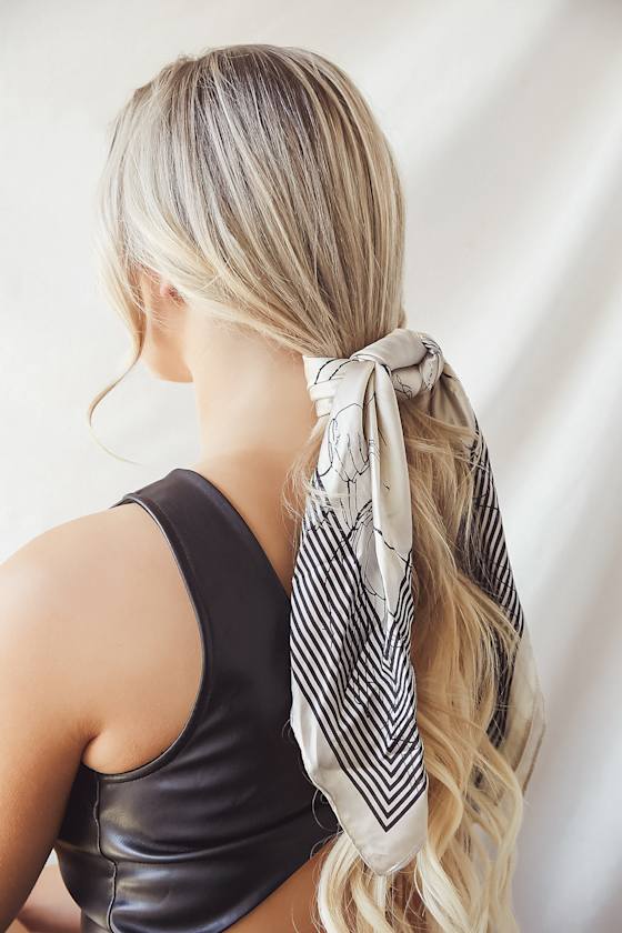 Contemporary Twist Cream Multi Print Handkerchief Scarf 1