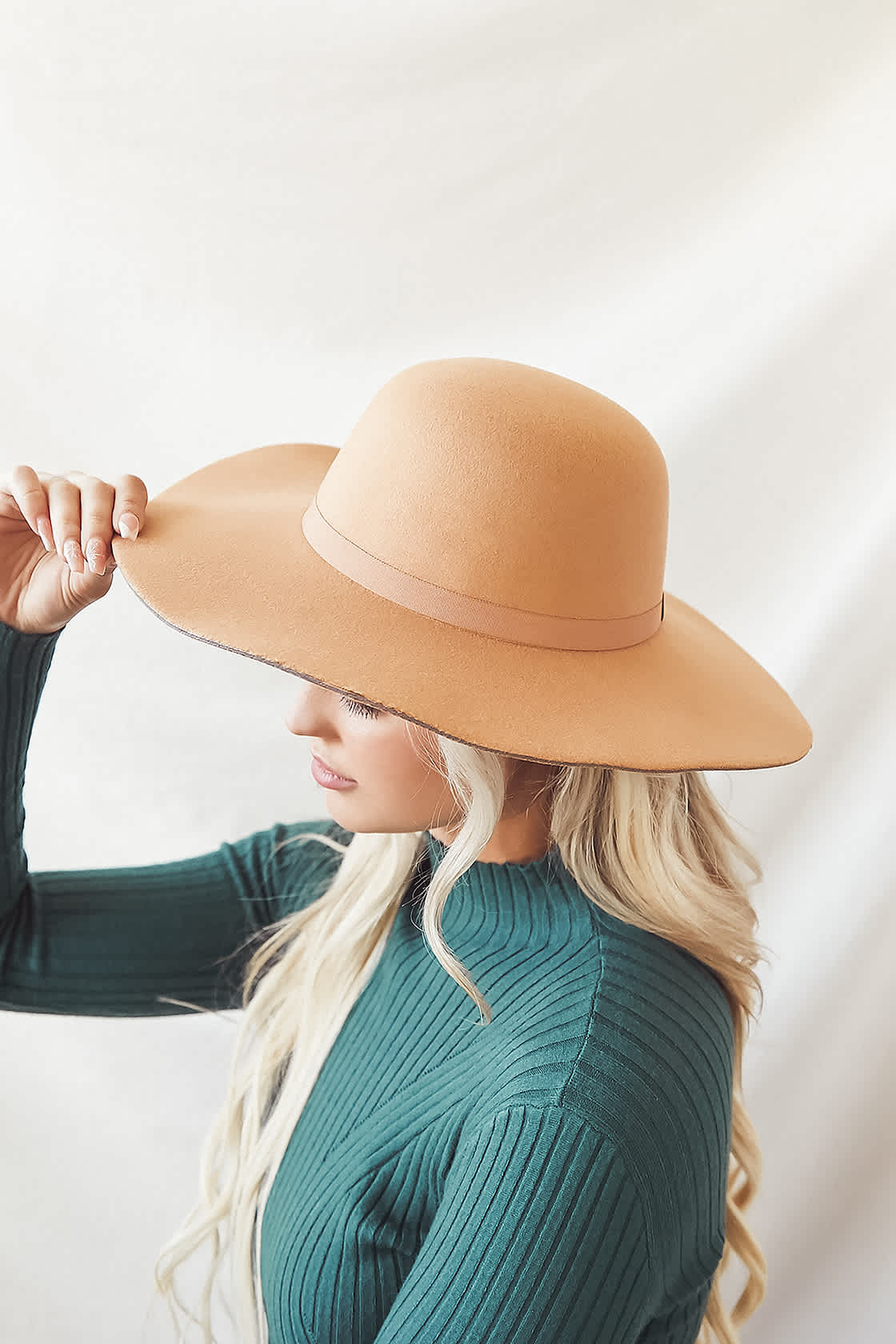 Wide Brimmed Hat - Tan Felt Floppy Hat - Rounded Floppy Hat - Lulus