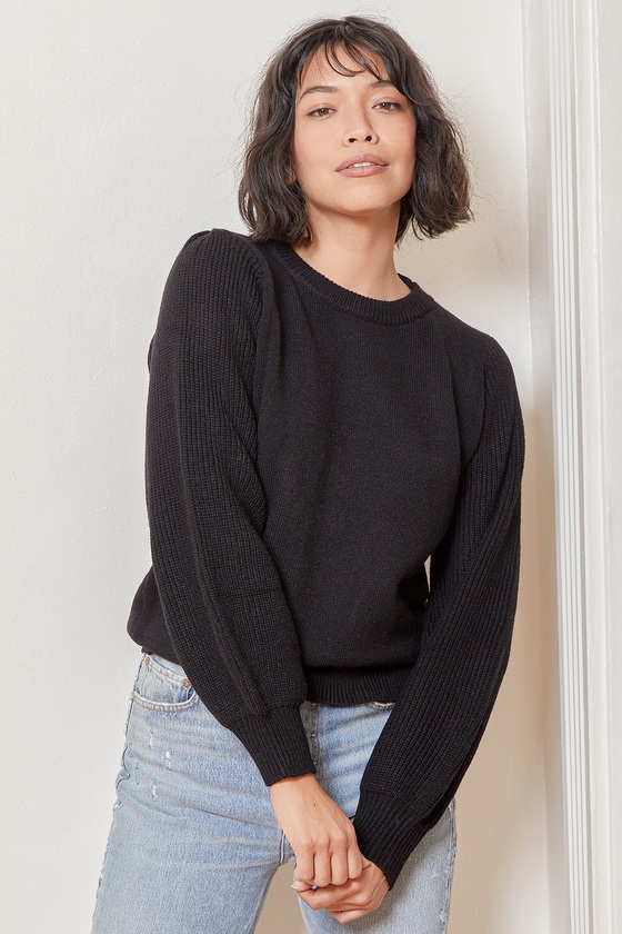 black balloon sleeve sweater