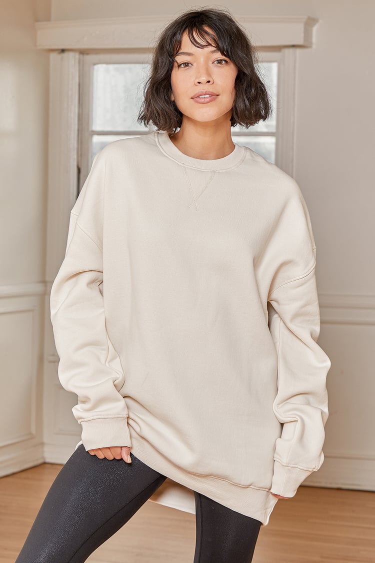 Natalia Off White Crew Neck Oversized Sweatshirt