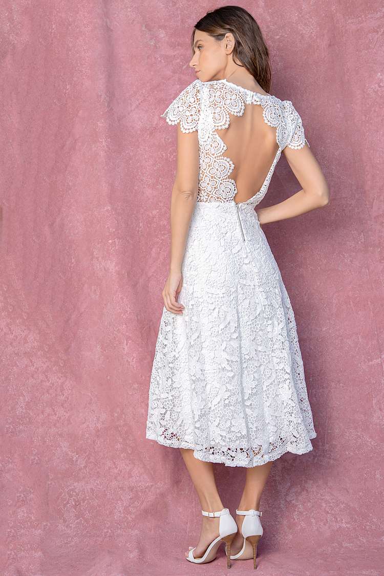 Cap Sleeve Midi Dress - White Lace Midi Dress - Backless Dress - Lulus