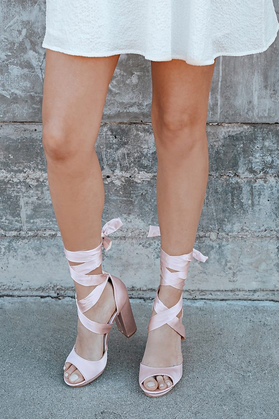 satin blush heels
