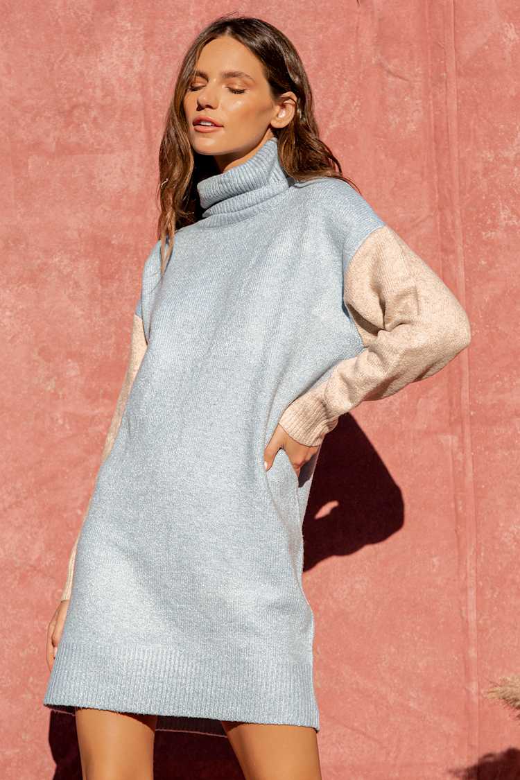 knitted sweater dress with boots Rib Knit Sweater Dress - Black Organic main image 0