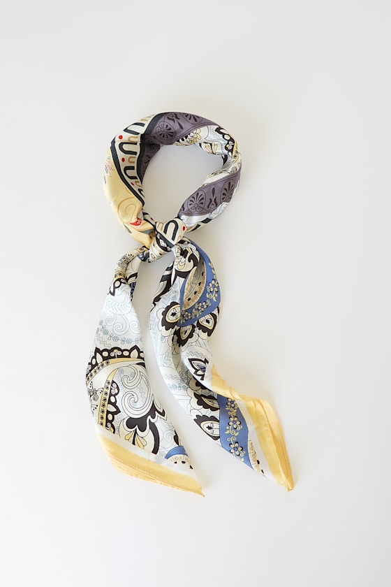 Sunny Day Breeze Yellow Multi Paisley Print Satin Scarf 2